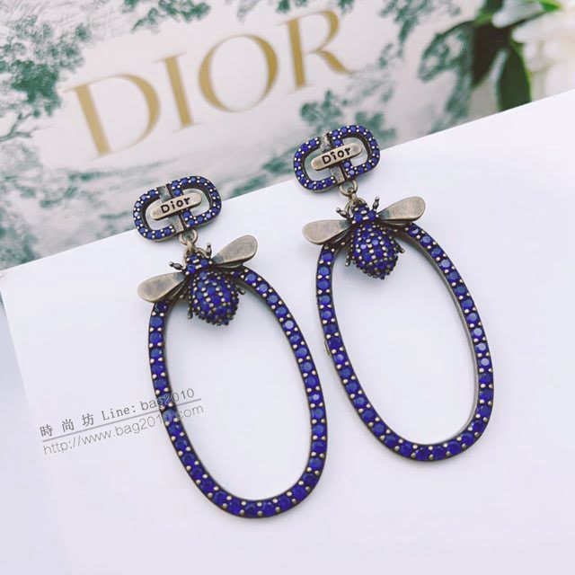 Dior飾品 迪奧經典熱銷款CD蜜蜂藍鑽圓環耳環耳吊  zgd1146